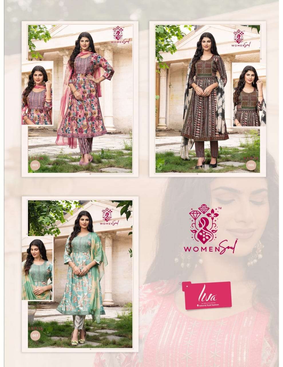 WOMAN SOUL PRESENTS LEHAK VOL-1 DESIGNER FOIL PRINTED NAYRA CUT KURTIS CATALOG WHOLESALER AND EXPORTER 