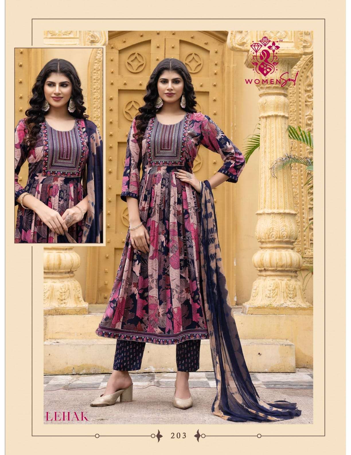 WOMAN SOUL PRESENTS LEHAK VOL-2 DESIGNER NAYRA CUT KURTIS BOTTOM DUPATTA CATALOG WHOLESALER AND EXPORTER 