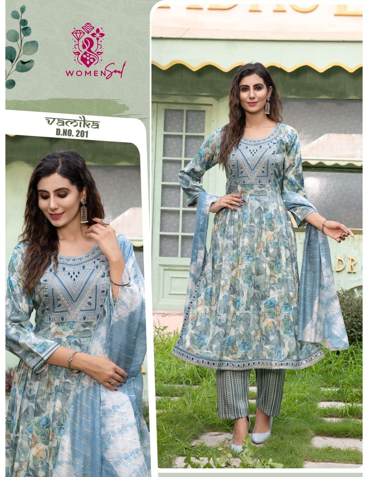 WOMAN SOUL PRESENTS VAMIKA VOL-2 DESIGNER NAYRA CUT KURTIS BOTTOM DUPATTA CATALOG WHOLESALER AND EXPORTER 