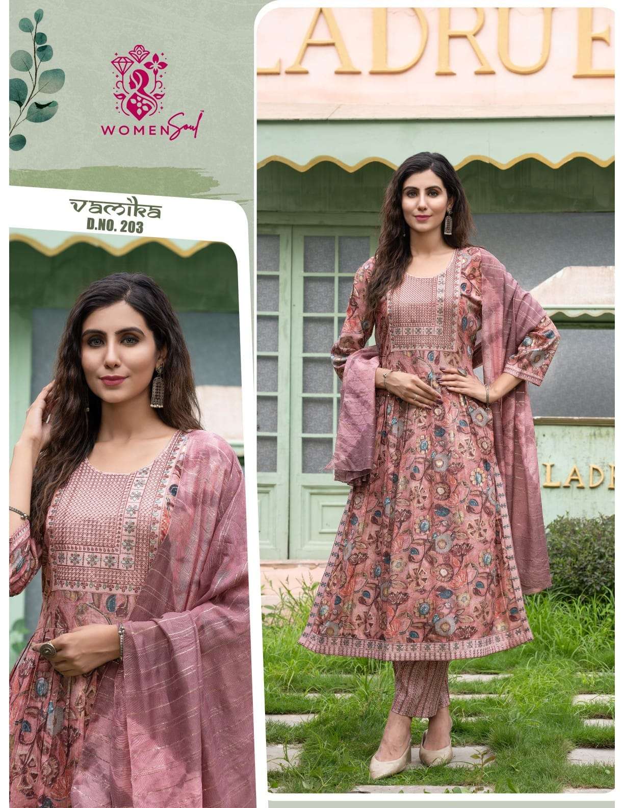 WOMAN SOUL PRESENTS VAMIKA VOL-2 DESIGNER NAYRA CUT KURTIS BOTTOM DUPATTA CATALOG WHOLESALER AND EXPORTER 