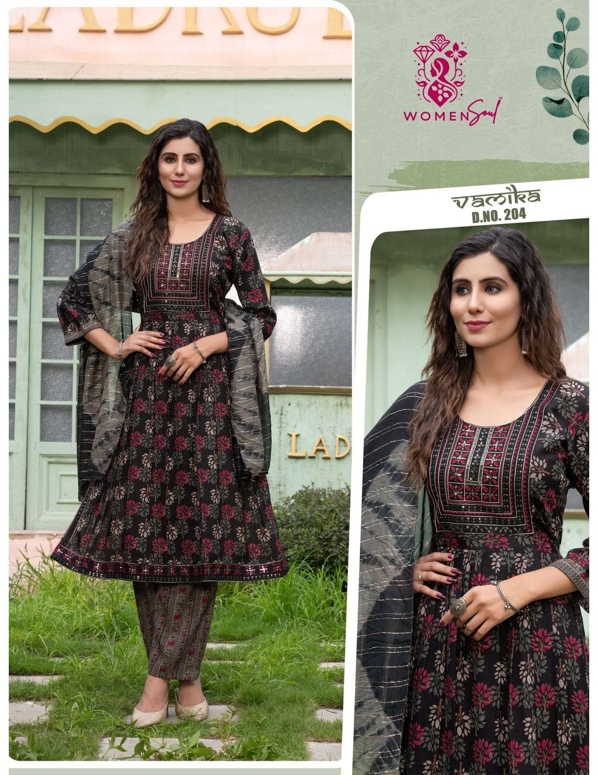 WOMAN SOUL PRESENTS VAMIKA VOL-2 DESIGNER NAYRA CUT KURTIS BOTTOM DUPATTA CATALOG WHOLESALER AND EXPORTER 