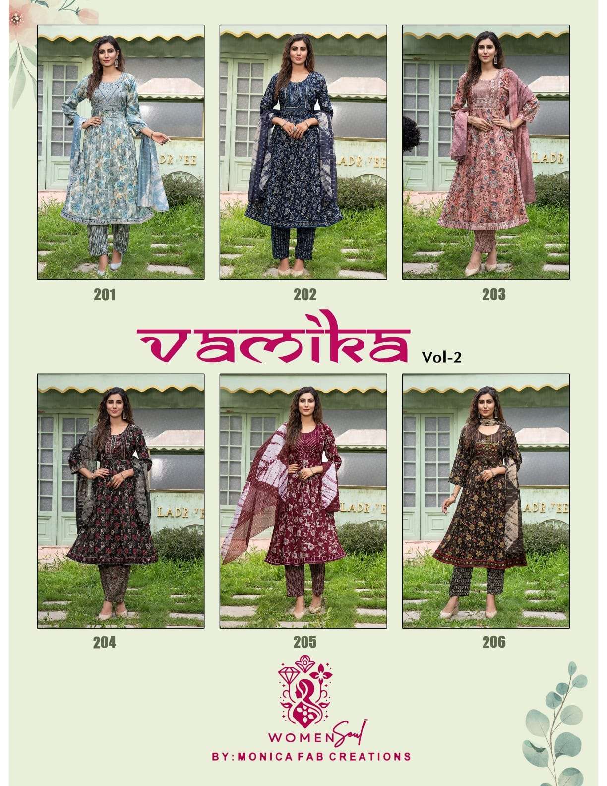 WOMAN SOUL PRESENTS VAMIKA VOL-2 DESIGNER NAYRA CUT KURTIS BOTTOM DUPATTA CATALOG WHOLESALER AND EXPORTER 