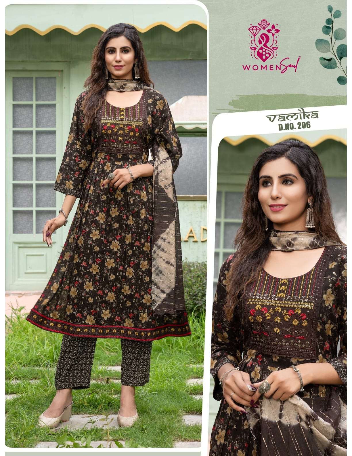 WOMAN SOUL PRESENTS VAMIKA VOL-2 DESIGNER NAYRA CUT KURTIS BOTTOM DUPATTA CATALOG WHOLESALER AND EXPORTER 