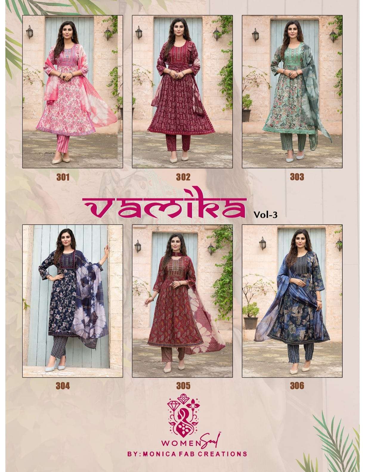 WOMAN SOUL PRESENTS VAMIKA VOL-3 DESIGNER NAYRA CUT KURTIS BOTTOM DUPATTA CATALOG WHOLESALER AND EXPORTER 