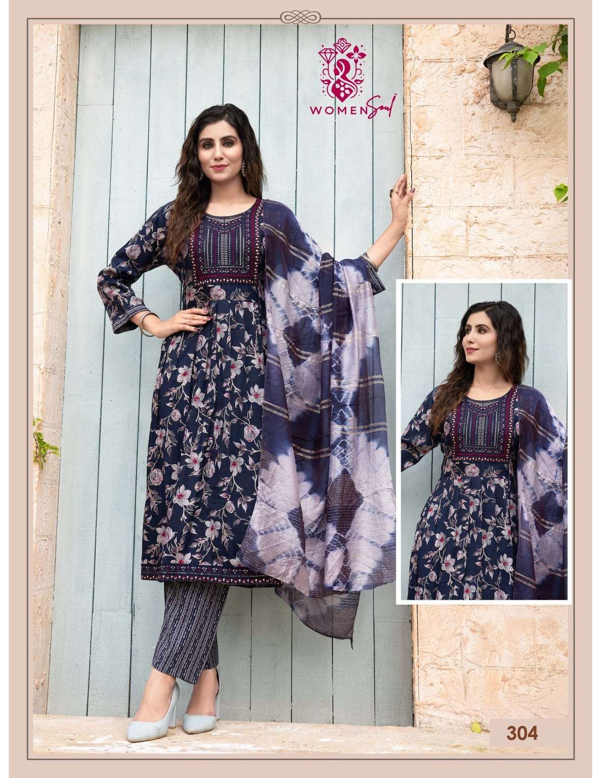 WOMAN SOUL PRESENTS VAMIKA VOL-3 DESIGNER NAYRA CUT KURTIS BOTTOM DUPATTA CATALOG WHOLESALER AND EXPORTER 