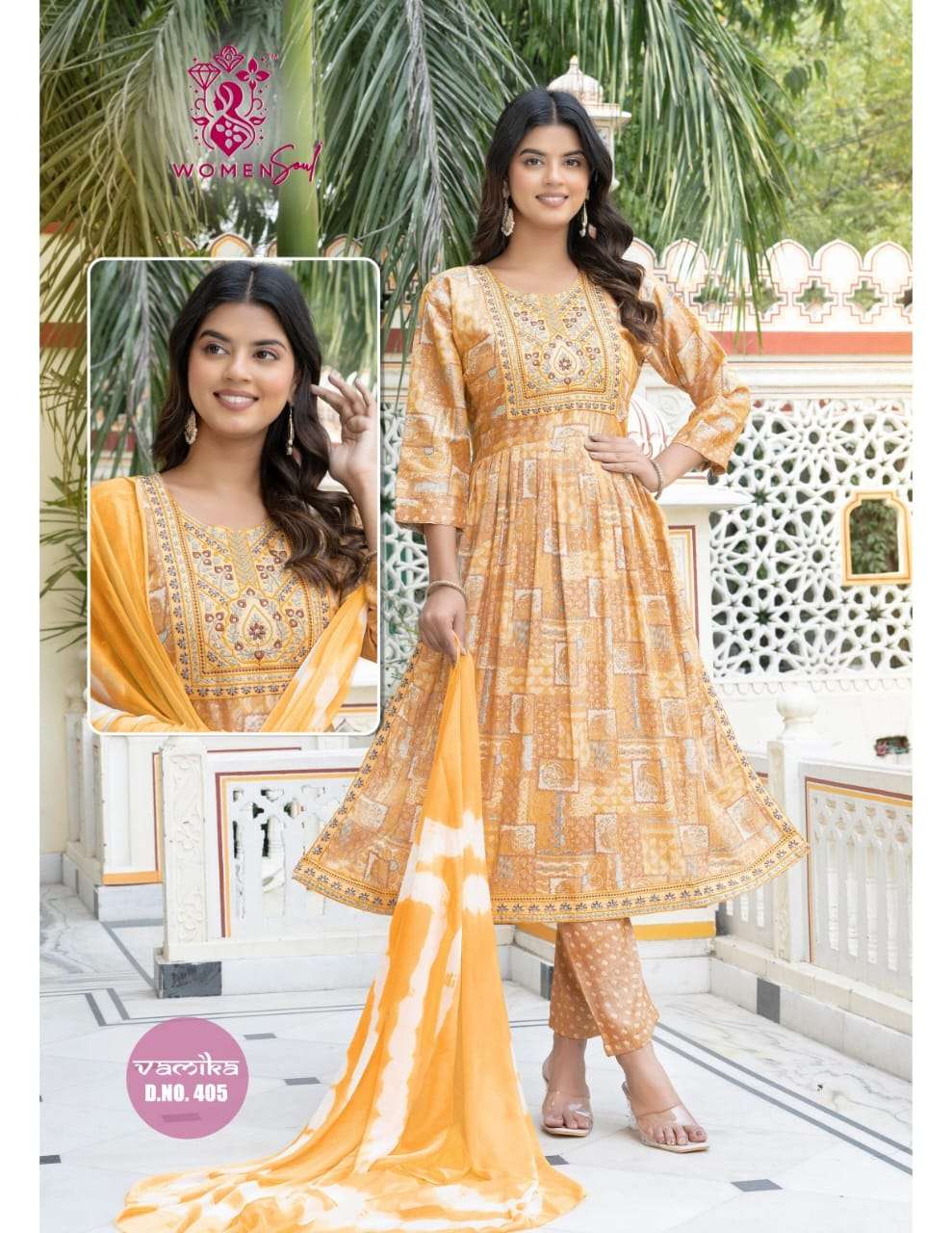 WOMAN SOUL PRESENTS VAMIKA VOL-4 DESIGNER NAYRA CUT KURTIS BOTTOM DUPATTA CATALOG WHOLESALER AND EXPORTER 