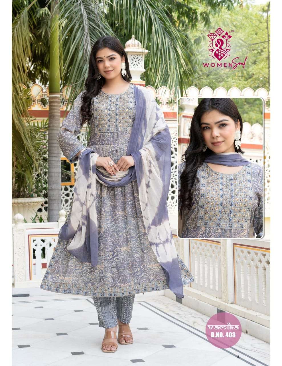 WOMAN SOUL PRESENTS VAMIKA VOL-4 DESIGNER NAYRA CUT KURTIS BOTTOM DUPATTA CATALOG WHOLESALER AND EXPORTER 