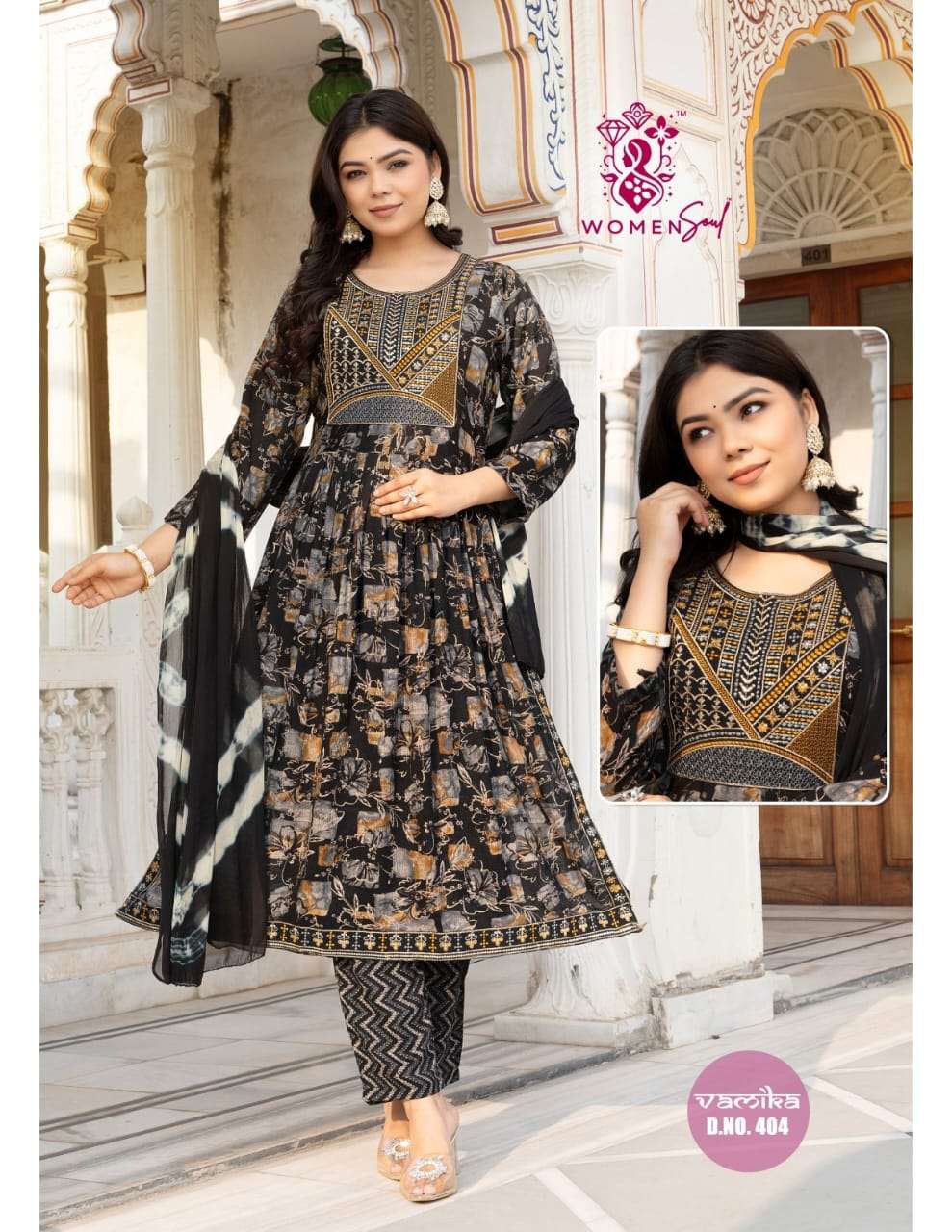 WOMAN SOUL PRESENTS VAMIKA VOL-4 DESIGNER NAYRA CUT KURTIS BOTTOM DUPATTA CATALOG WHOLESALER AND EXPORTER 