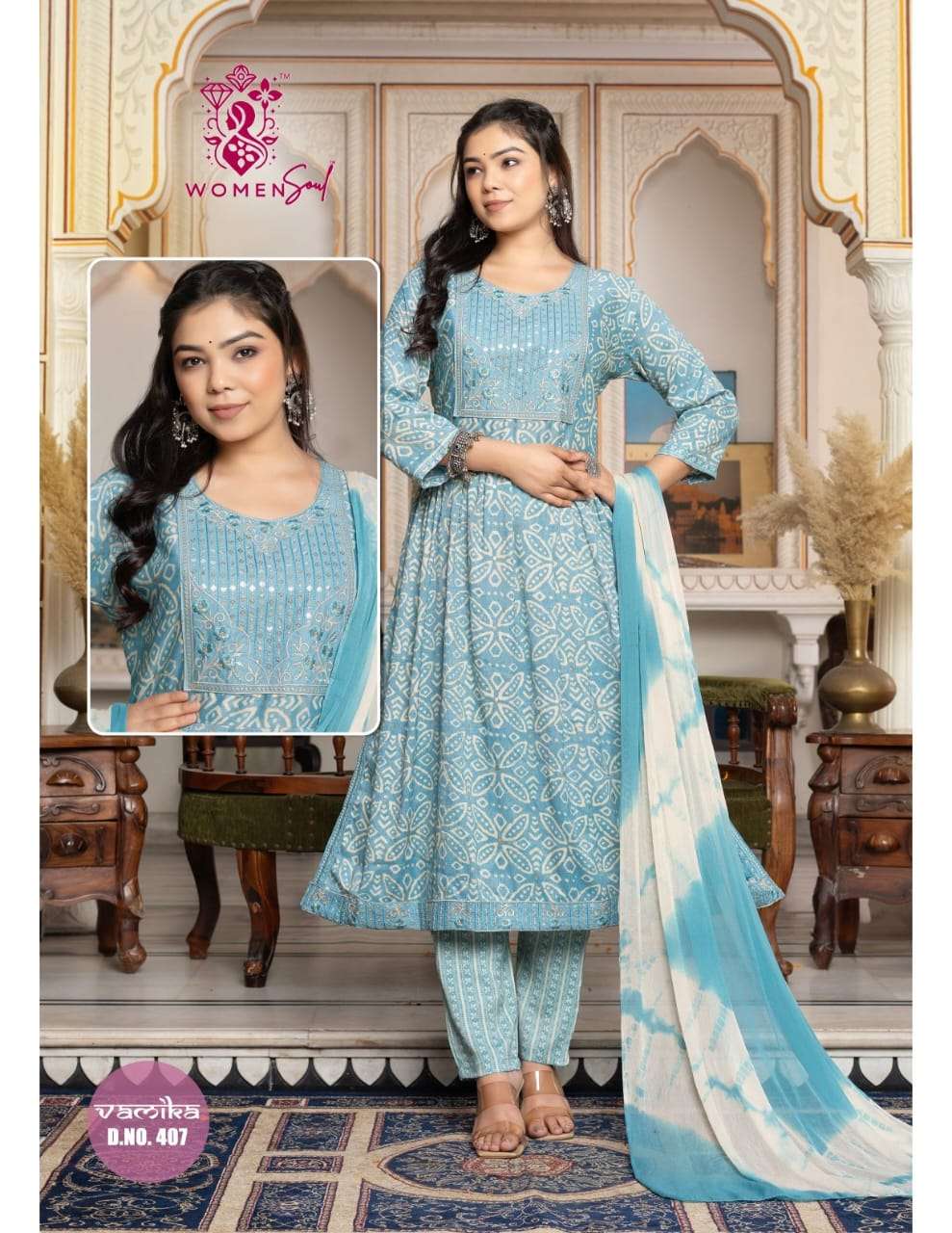 WOMAN SOUL PRESENTS VAMIKA VOL-4 DESIGNER NAYRA CUT KURTIS BOTTOM DUPATTA CATALOG WHOLESALER AND EXPORTER 