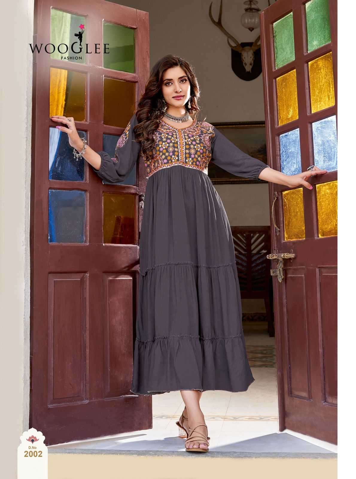 WOOGLEE PRESENTS ANCHAL FULLSTITCH RAYON TRENDY KURTI CATALOG WHOLESALER AND EXPORTER 