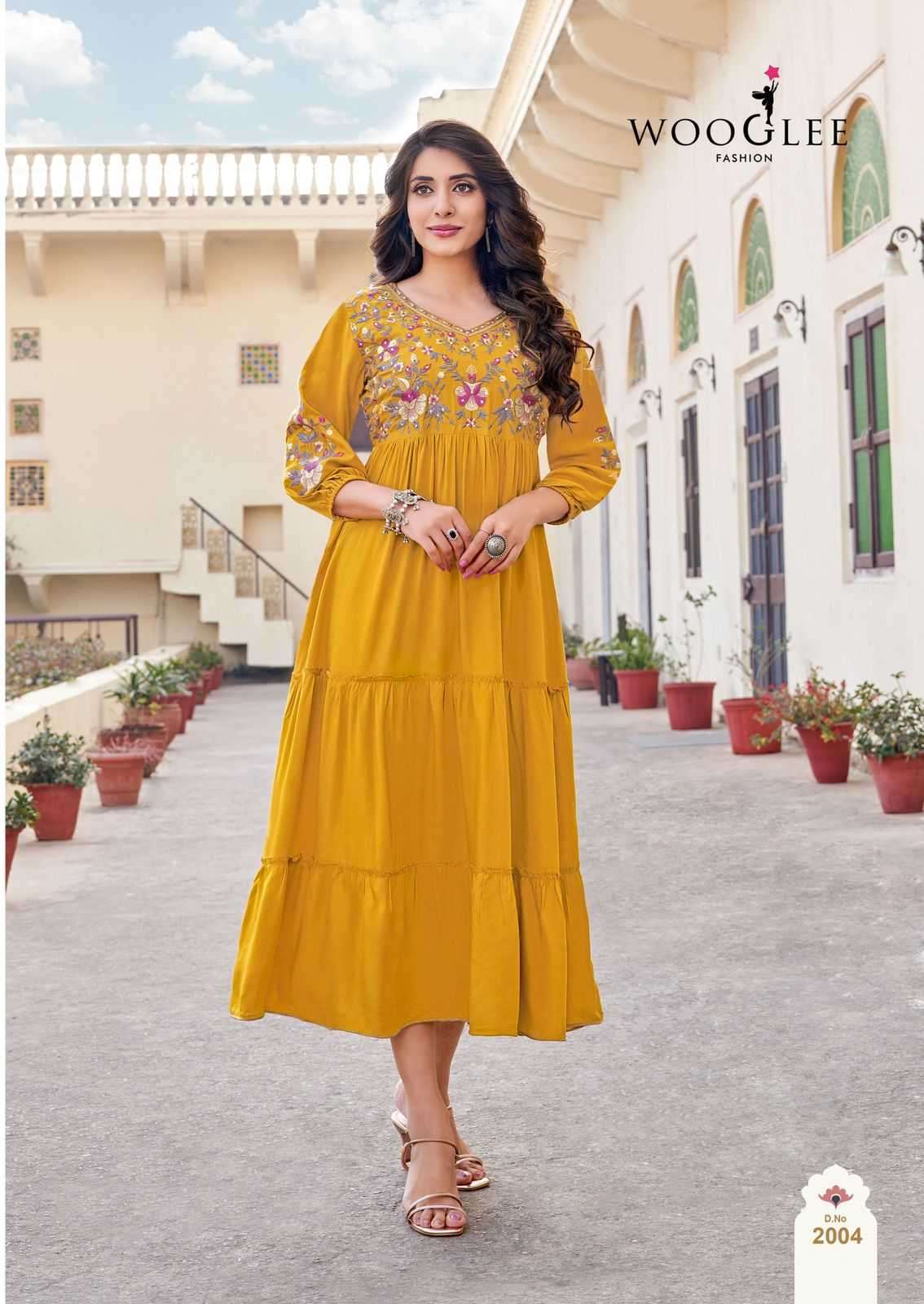 WOOGLEE PRESENTS ANCHAL FULLSTITCH RAYON TRENDY KURTI CATALOG WHOLESALER AND EXPORTER 