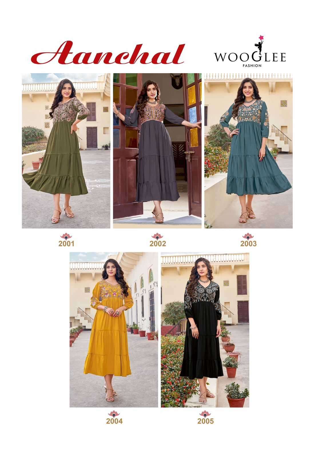 WOOGLEE PRESENTS ANCHAL FULLSTITCH RAYON TRENDY KURTI CATALOG WHOLESALER AND EXPORTER 