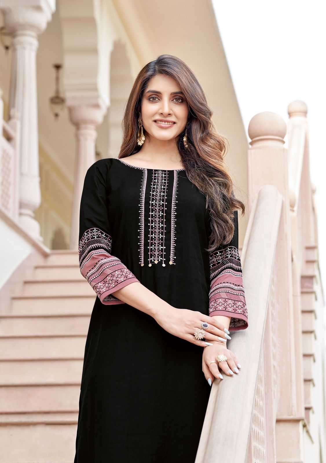 WOOGLEE PRESENTS SALONEE VOL-7 THREAD WORK READYMADE RAYON KURTI CATALOG WHOLESALER 