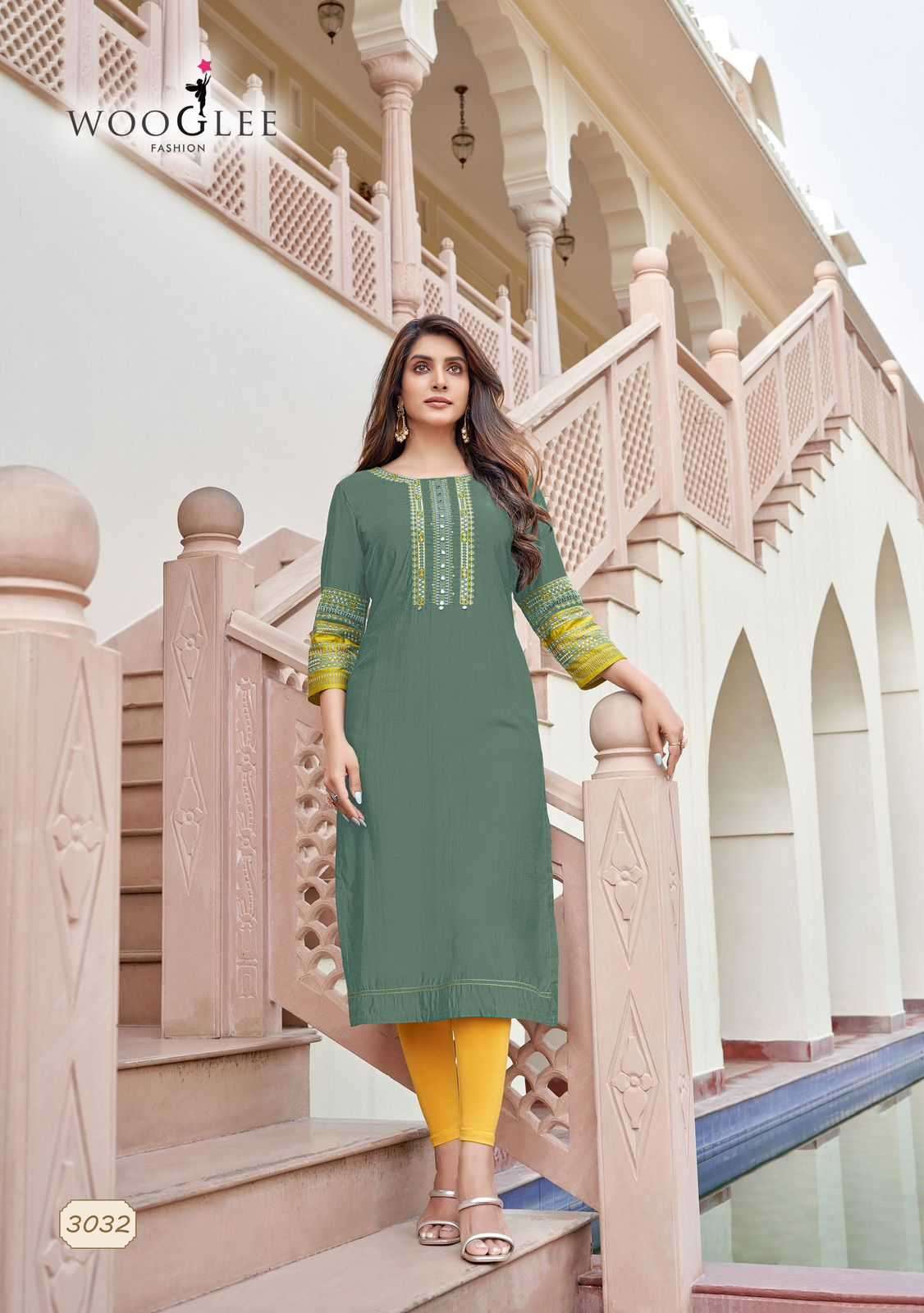 WOOGLEE PRESENTS SALONEE VOL-7 THREAD WORK READYMADE RAYON KURTI CATALOG WHOLESALER 