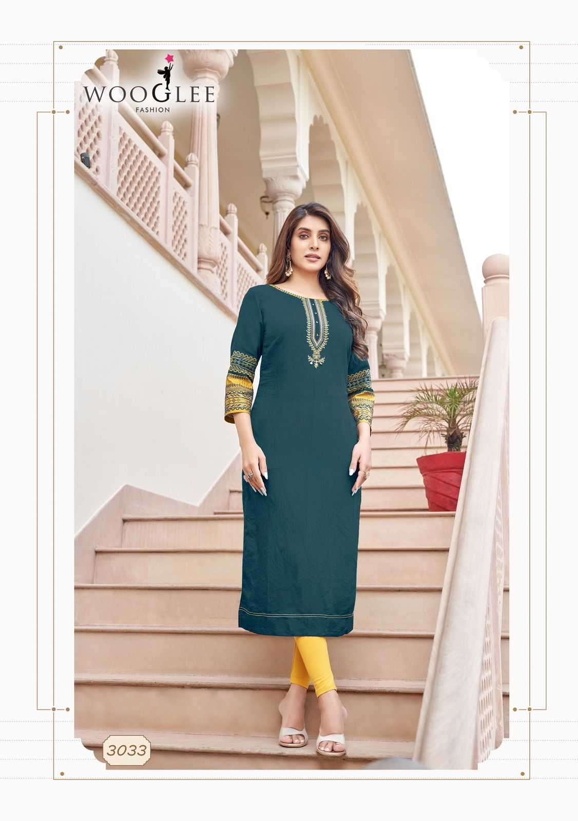 WOOGLEE PRESENTS SALONEE VOL-7 THREAD WORK READYMADE RAYON KURTI CATALOG WHOLESALER 