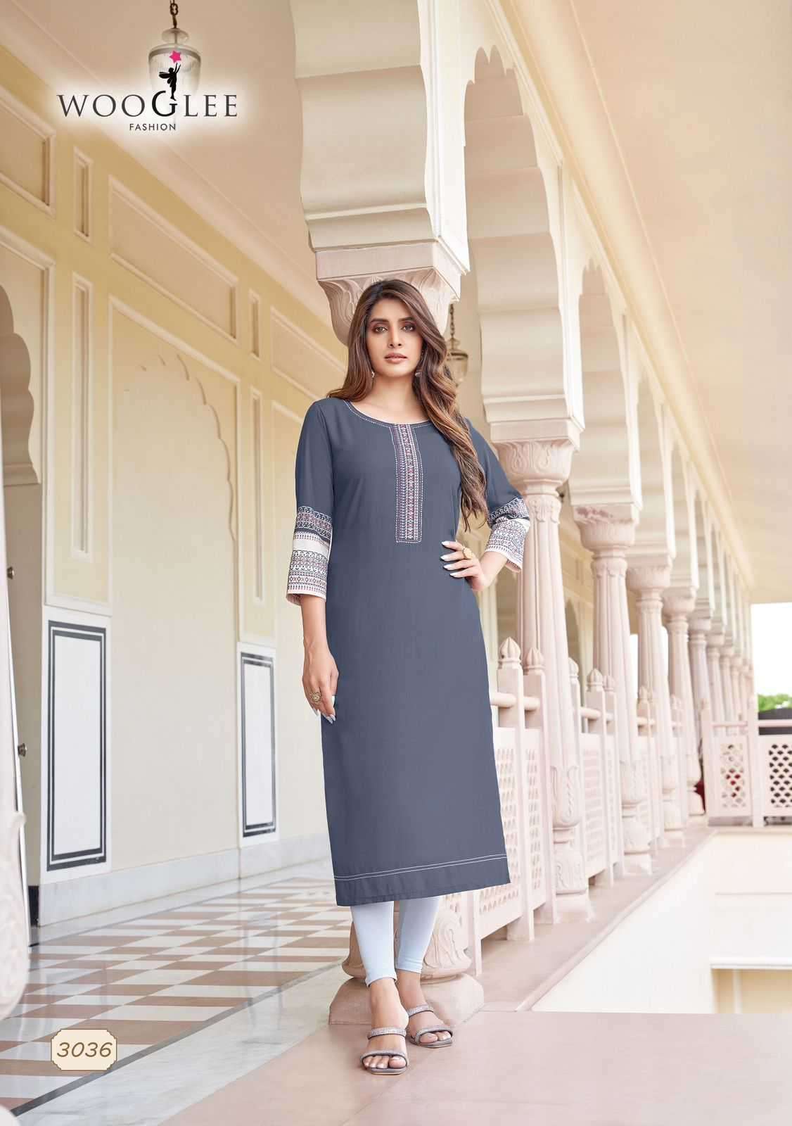 WOOGLEE PRESENTS SALONEE VOL-7 THREAD WORK READYMADE RAYON KURTI CATALOG WHOLESALER 