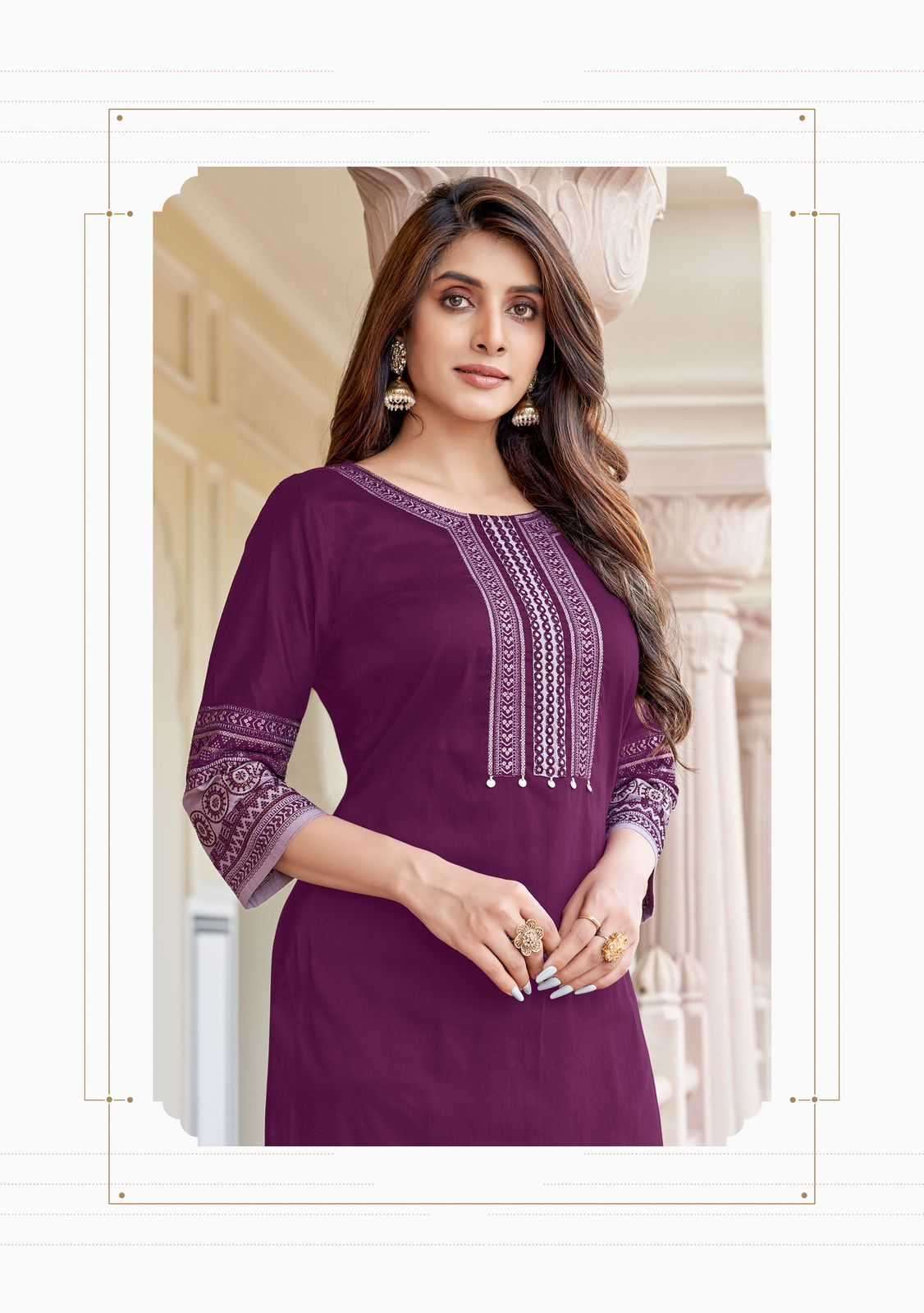 WOOGLEE PRESENTS SALONEE VOL-7 THREAD WORK READYMADE RAYON KURTI CATALOG WHOLESALER 