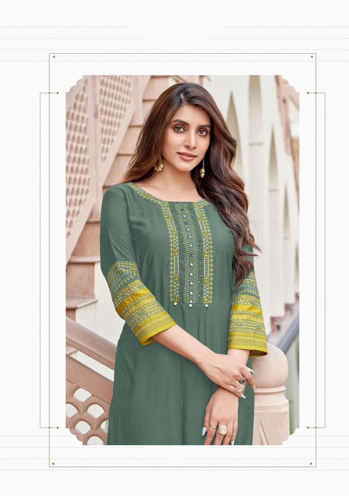 WOOGLEE PRESENTS SALONEE VOL-7 THREAD WORK READYMADE RAYON KURTI CATALOG WHOLESALER 