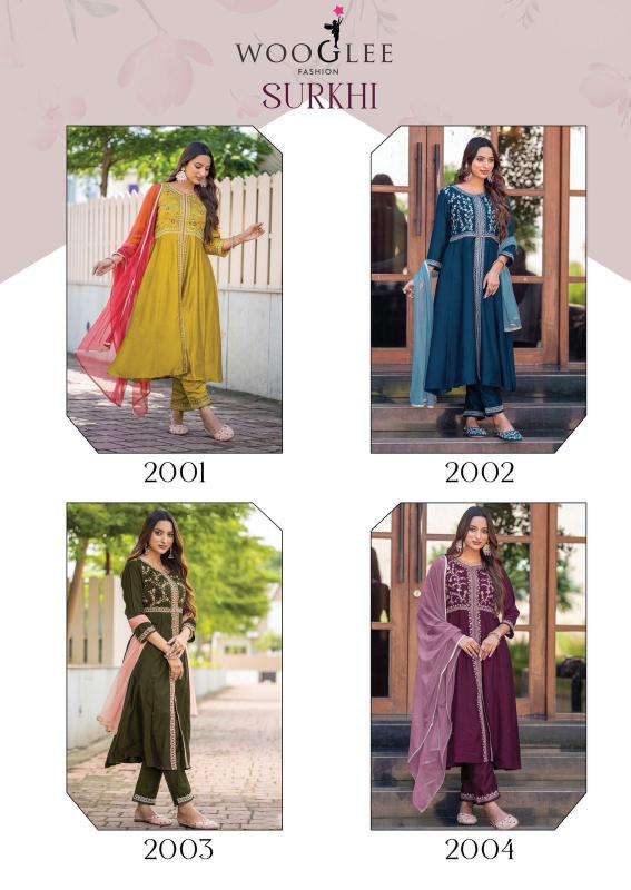 WOOGLEE PRESENTS SURKHI THREAD VICHITRA READYMADE KURTIS CATALOG WHOLESALER AND EXPORTER IN SURAT