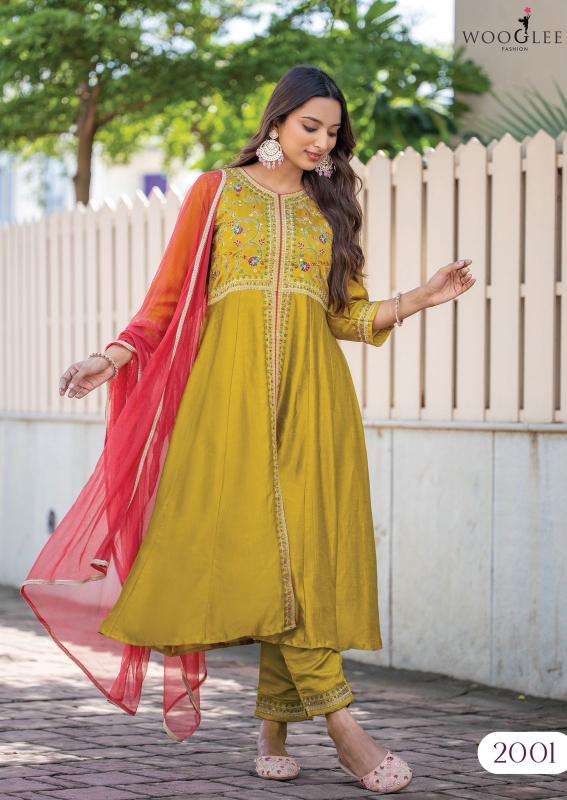 WOOGLEE PRESENTS SURKHI THREAD VICHITRA READYMADE KURTIS CATALOG WHOLESALER AND EXPORTER IN SURAT