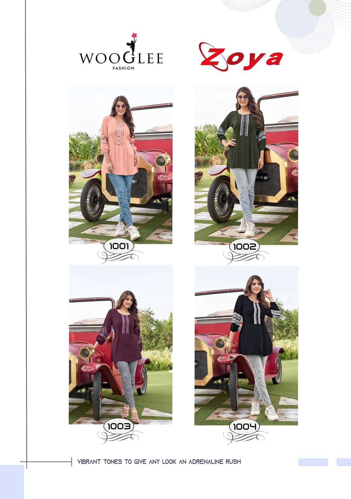 WOOGLEE PRESENTS ZOYA EMBROIDERY WORK RAYON WRINKLE READYMADE KURTI CATALOG WHOLESALER AND EXPORTER 
