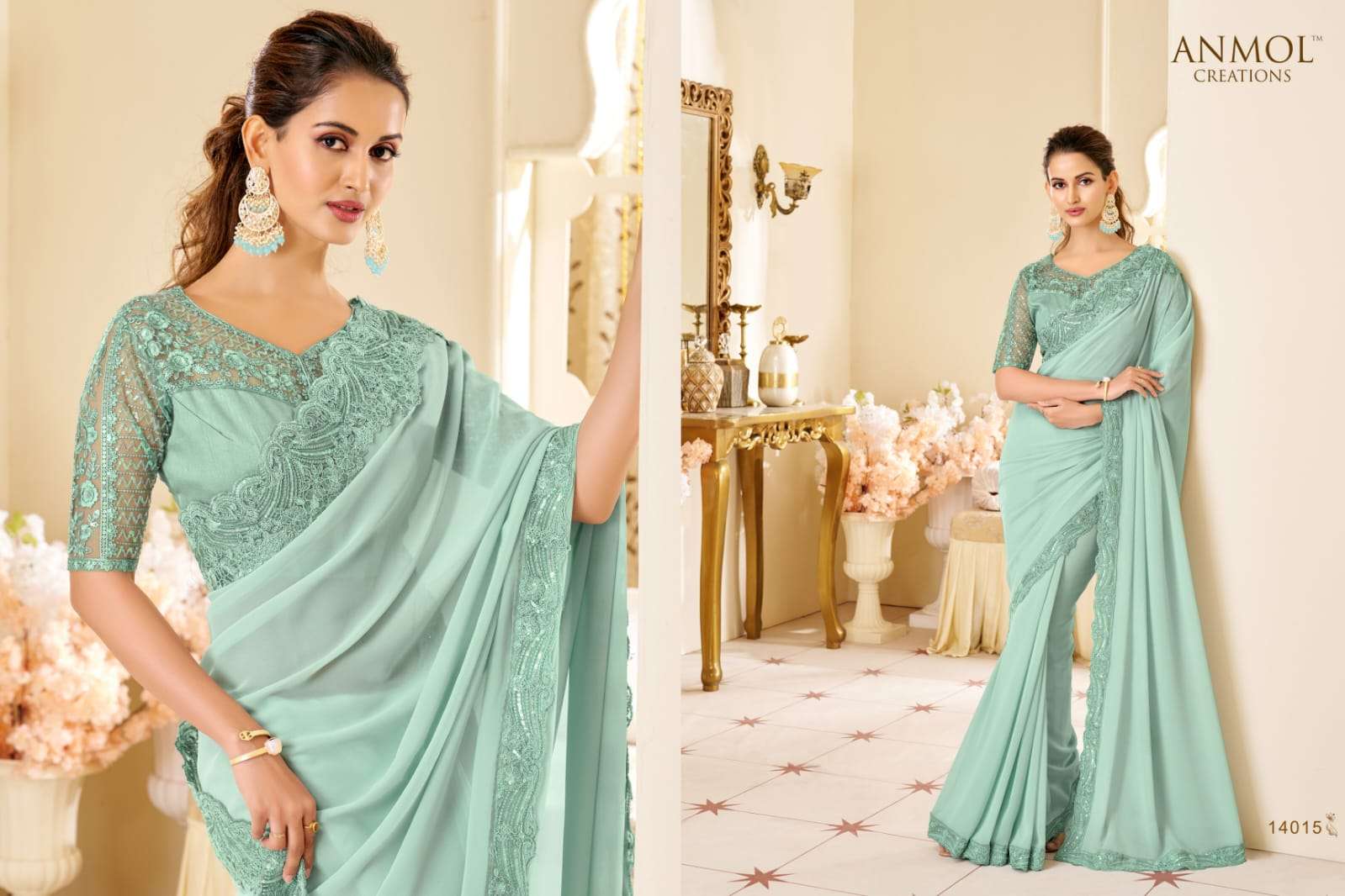 ANMOL PRESENTS ELEGANCE VOL-19 FANCY DESIGNER PARTY WEAR SAREES CATALOG WHOLESALER AND EXPORTER 