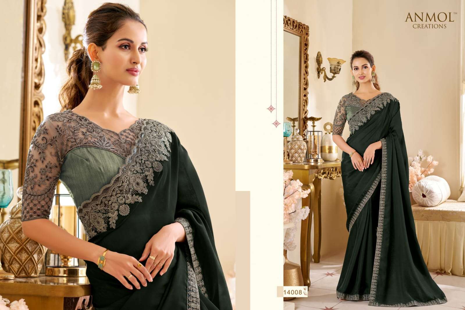 ANMOL PRESENTS ELEGANCE VOL-19 FANCY DESIGNER PARTY WEAR SAREES CATALOG WHOLESALER AND EXPORTER 