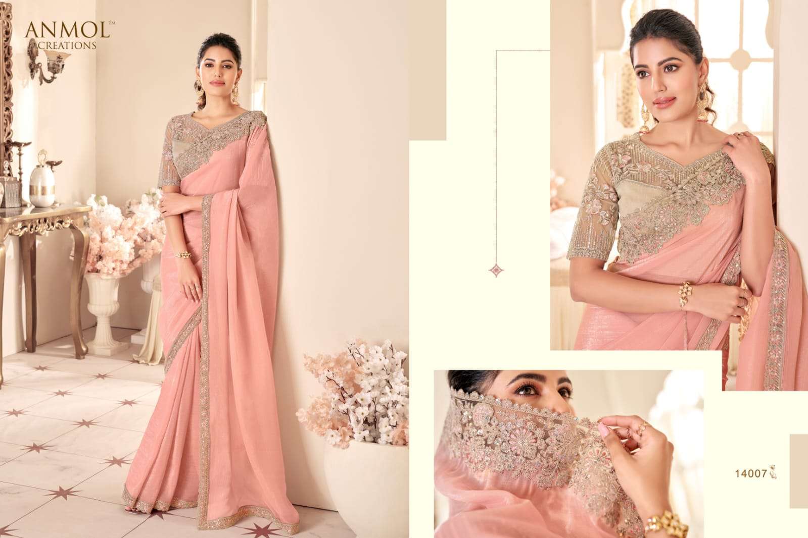 ANMOL PRESENTS ELEGANCE VOL-19 FANCY DESIGNER PARTY WEAR SAREES CATALOG WHOLESALER AND EXPORTER 