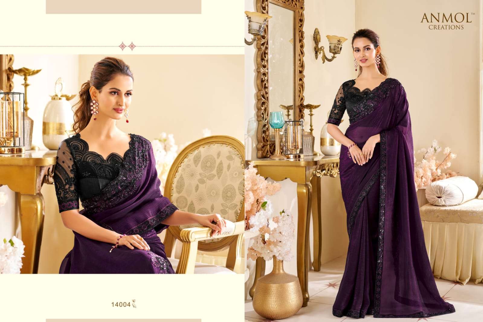 ANMOL PRESENTS ELEGANCE VOL-19 FANCY DESIGNER PARTY WEAR SAREES CATALOG WHOLESALER AND EXPORTER 