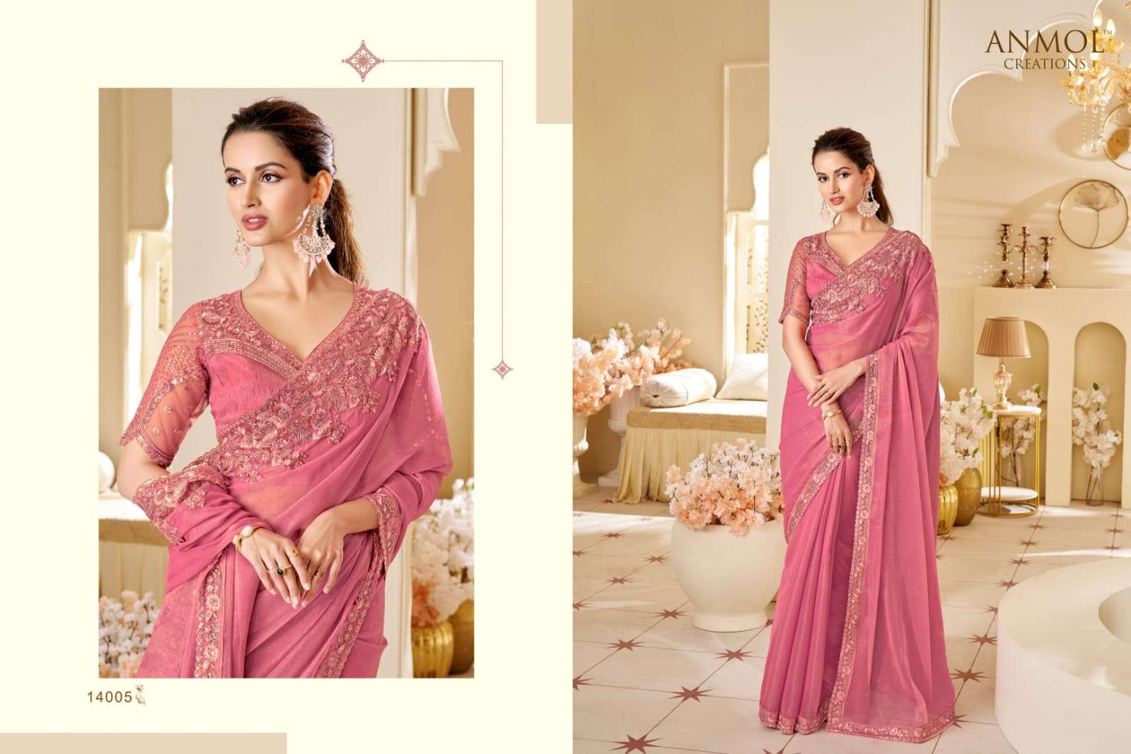 ANMOL PRESENTS ELEGANCE VOL-19 FANCY DESIGNER PARTY WEAR SAREES CATALOG WHOLESALER AND EXPORTER 