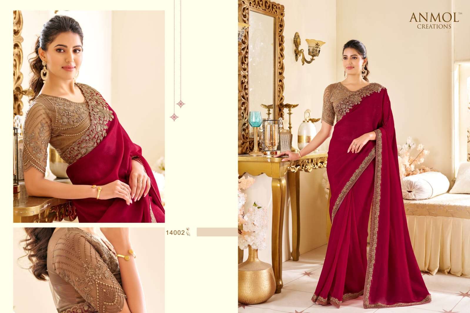 ANMOL PRESENTS ELEGANCE VOL-19 FANCY DESIGNER PARTY WEAR SAREES CATALOG WHOLESALER AND EXPORTER 