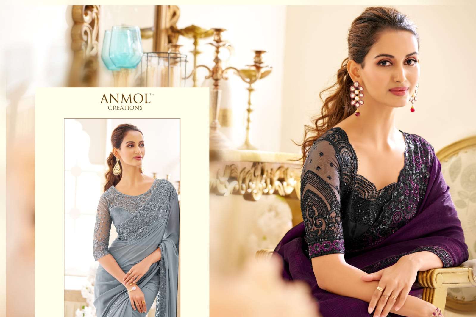 ANMOL PRESENTS ELEGANCE VOL-19 FANCY DESIGNER PARTY WEAR SAREES CATALOG WHOLESALER AND EXPORTER 