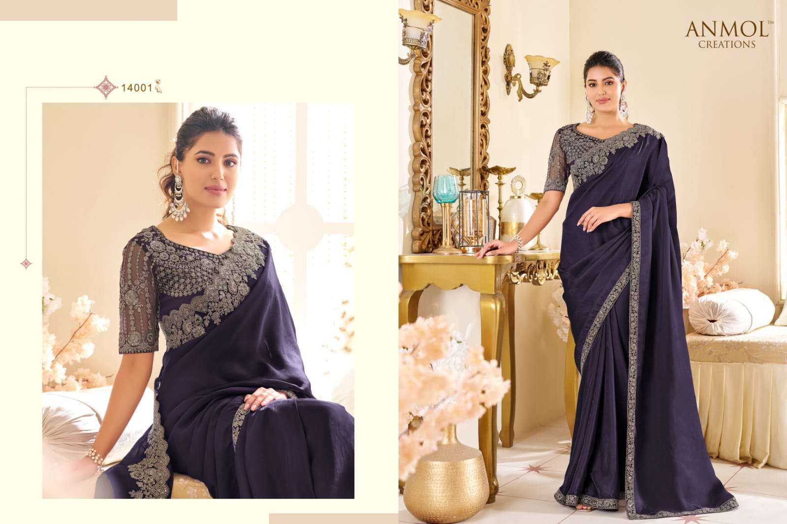 ANMOL PRESENTS ELEGANCE VOL-19 FANCY DESIGNER PARTY WEAR SAREES CATALOG WHOLESALER AND EXPORTER 