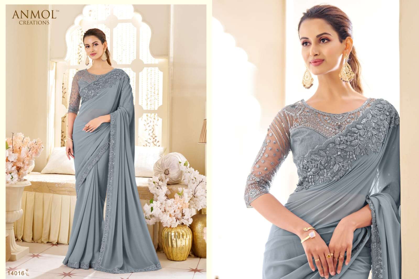 ANMOL PRESENTS ELEGANCE VOL-19 FANCY DESIGNER PARTY WEAR SAREES CATALOG WHOLESALER AND EXPORTER 