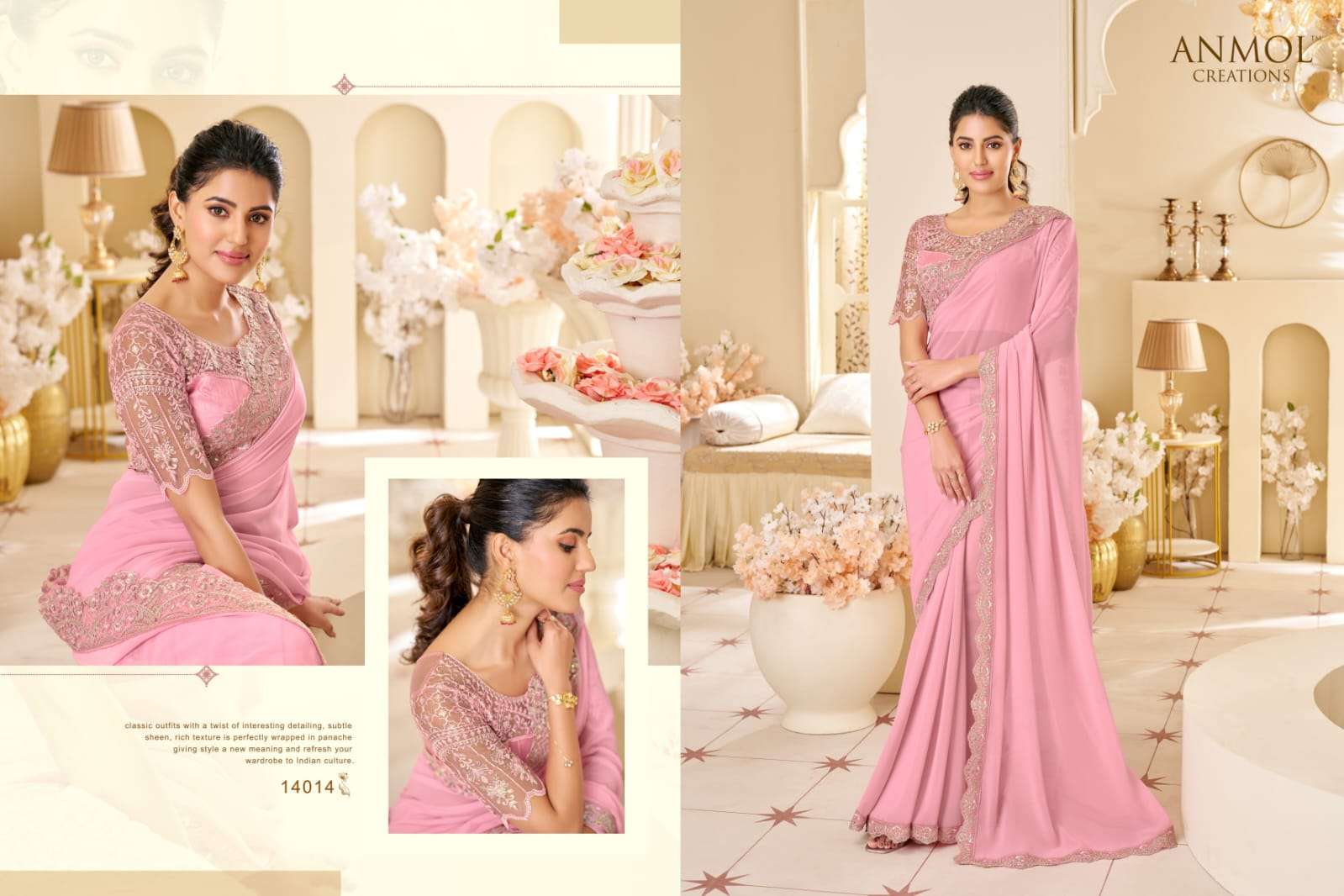 ANMOL PRESENTS ELEGANCE VOL-19 FANCY DESIGNER PARTY WEAR SAREES CATALOG WHOLESALER AND EXPORTER 