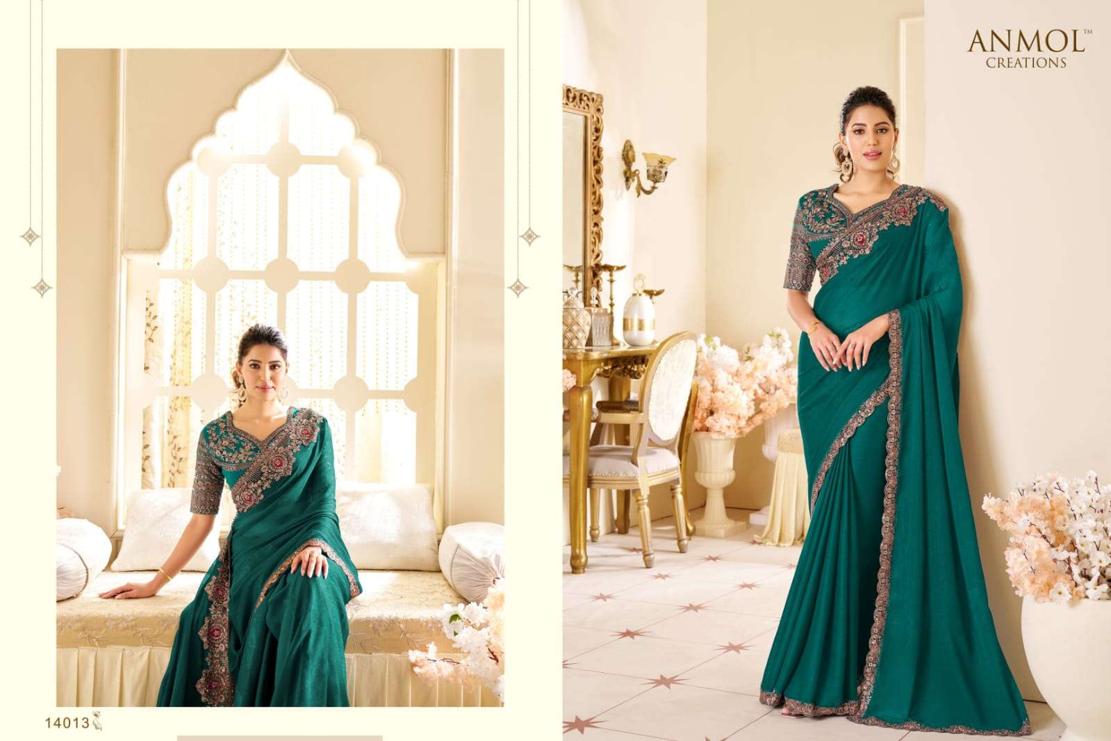 ANMOL PRESENTS ELEGANCE VOL-19 FANCY DESIGNER PARTY WEAR SAREES CATALOG WHOLESALER AND EXPORTER 