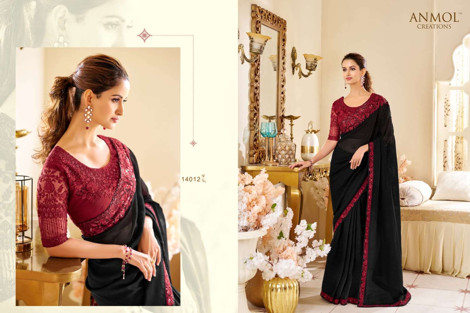 ANMOL PRESENTS ELEGANCE VOL-19 FANCY DESIGNER PARTY WEAR SAREES CATALOG WHOLESALER AND EXPORTER 