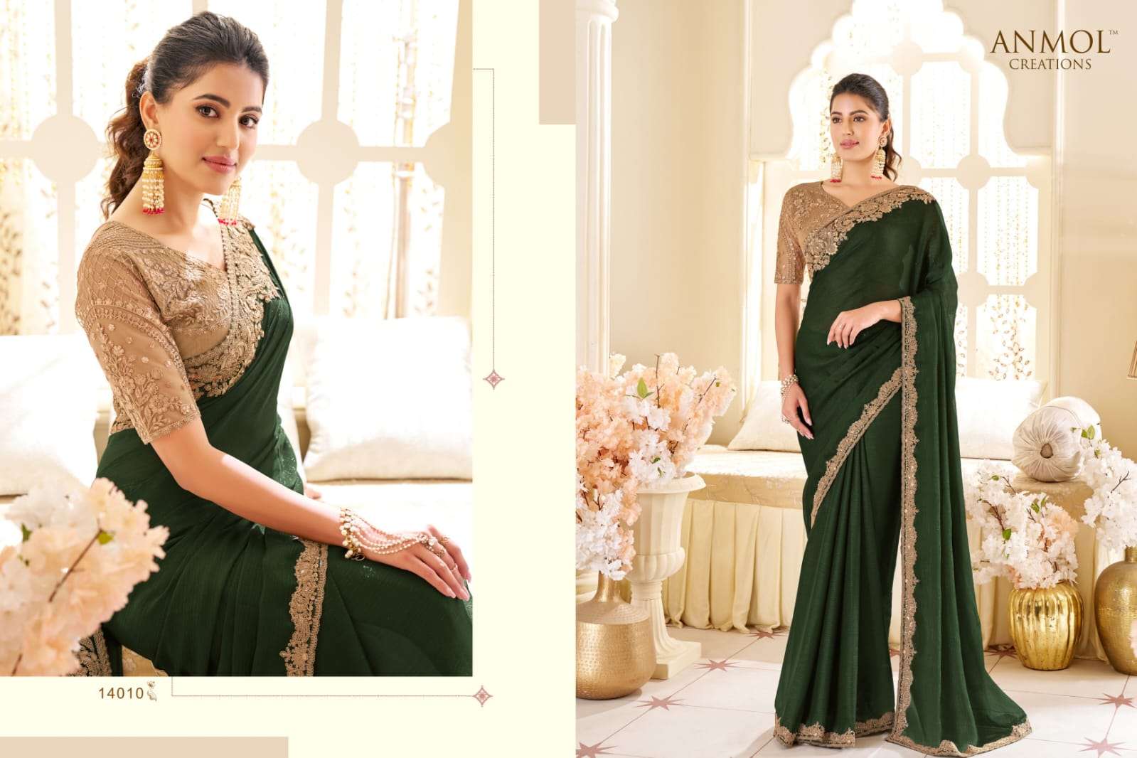 ANMOL PRESENTS ELEGANCE VOL-19 FANCY DESIGNER PARTY WEAR SAREES CATALOG WHOLESALER AND EXPORTER 