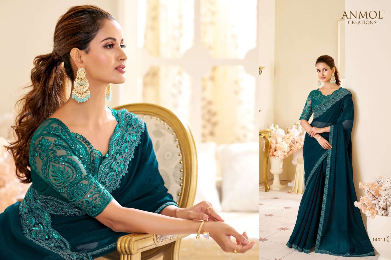 ANMOL PRESENTS ELEGANCE VOL-19 FANCY DESIGNER PARTY WEAR SAREES CATALOG WHOLESALER AND EXPORTER 