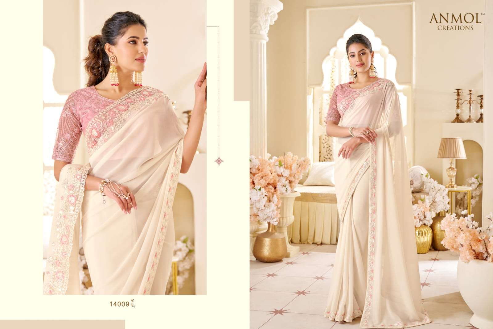 ANMOL PRESENTS ELEGANCE VOL-19 FANCY DESIGNER PARTY WEAR SAREES CATALOG WHOLESALER AND EXPORTER 