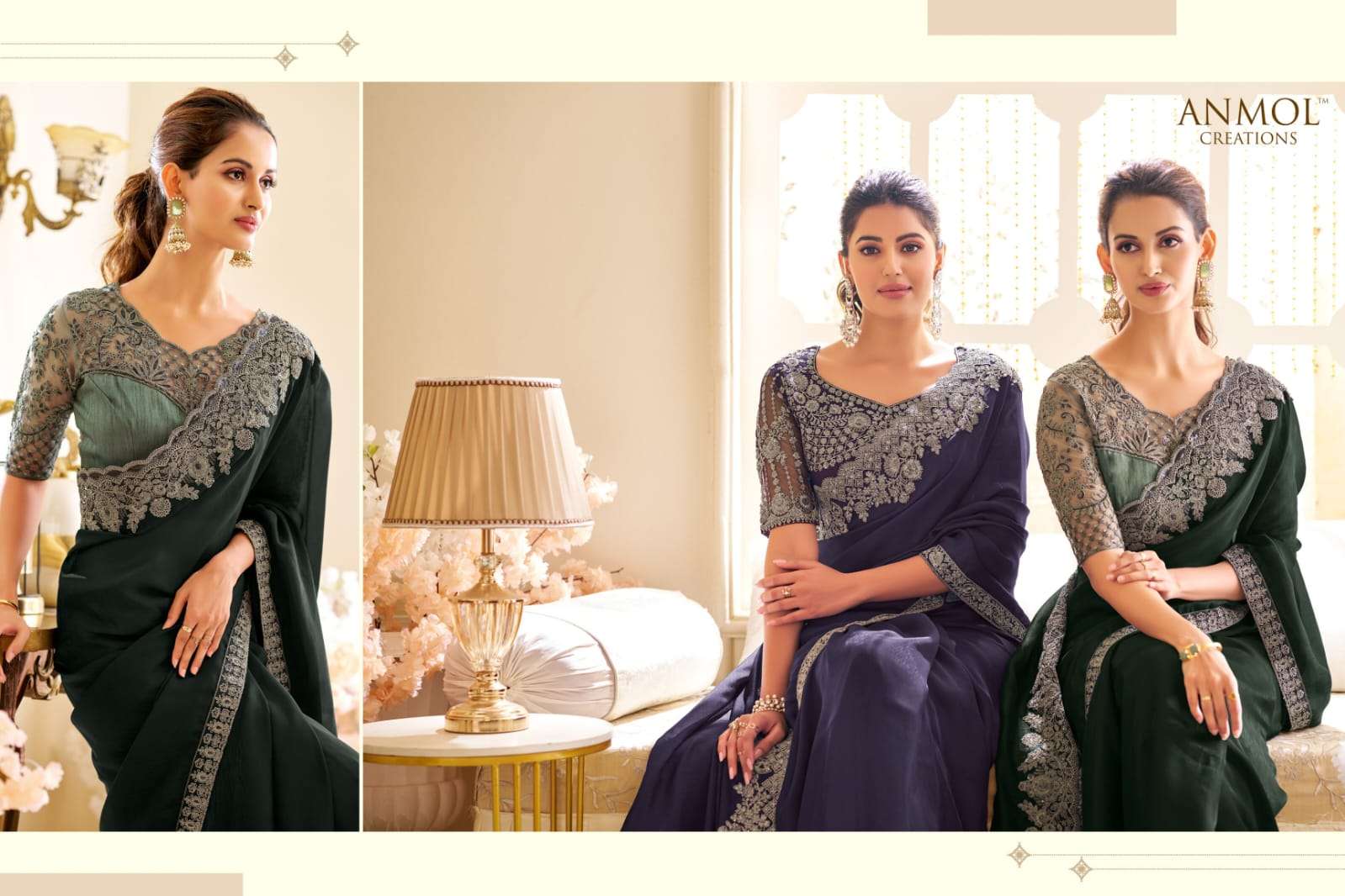 ANMOL PRESENTS ELEGANCE VOL-19 FANCY DESIGNER PARTY WEAR SAREES CATALOG WHOLESALER AND EXPORTER 