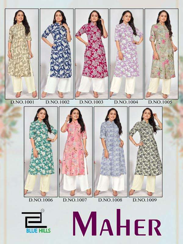 BLUE HILLS PRESENTS MEHER FULLSTITCH RAYON PRINTED PLUS SIZE PRINCESS CUT KURTIS CATALOG WHOLESALER AND EXPORTER 