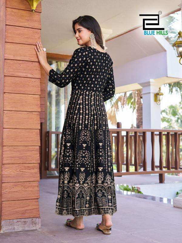 BLUE HILLS PRESENTS PUSHPA VOL-2 EMBROIDERY FULLSTITCH PLUS SIZE RAYON ANARKALI GOWN KURTIS CATALOG WHOLESALER AND EXPORTER 