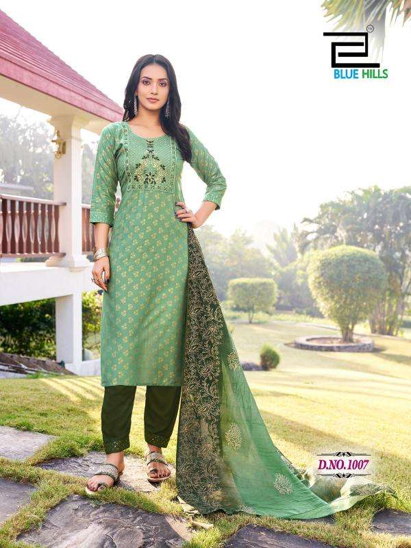 BLUE HILLS PRESENTS SUVA CHANDERI FOIL PRINTED READYMADE PLUS SIZE LADIES KURTIS CATALOG WHOLESALER AND EXPORTER 