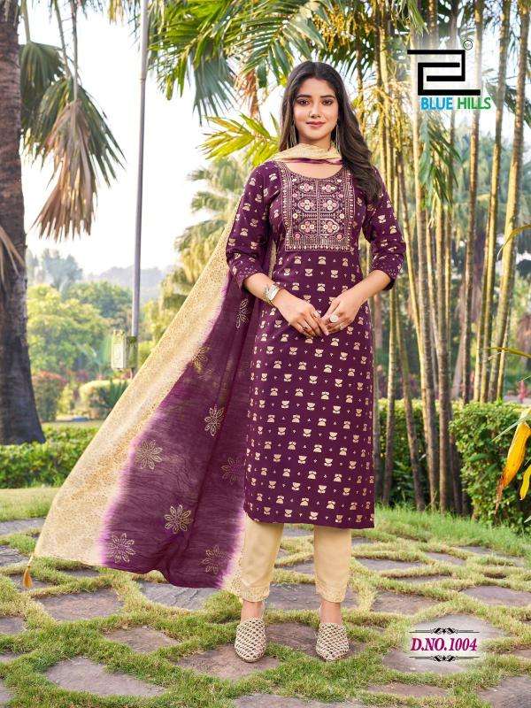 BLUE HILLS PRESENTS SUVA CHANDERI FOIL PRINTED READYMADE PLUS SIZE LADIES KURTIS CATALOG WHOLESALER AND EXPORTER 