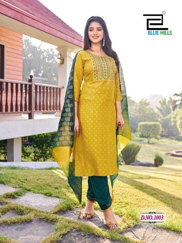 BLUE HILLS PRESENTS SUVA CHANDERI FOIL PRINTED READYMADE PLUS SIZE LADIES KURTIS CATALOG WHOLESALER AND EXPORTER 