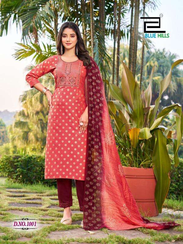BLUE HILLS PRESENTS SUVA CHANDERI FOIL PRINTED READYMADE PLUS SIZE LADIES KURTIS CATALOG WHOLESALER AND EXPORTER 
