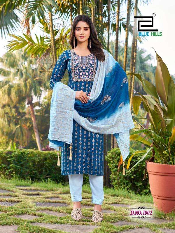 BLUE HILLS PRESENTS SUVA CHANDERI FOIL PRINTED READYMADE PLUS SIZE LADIES KURTIS CATALOG WHOLESALER AND EXPORTER 