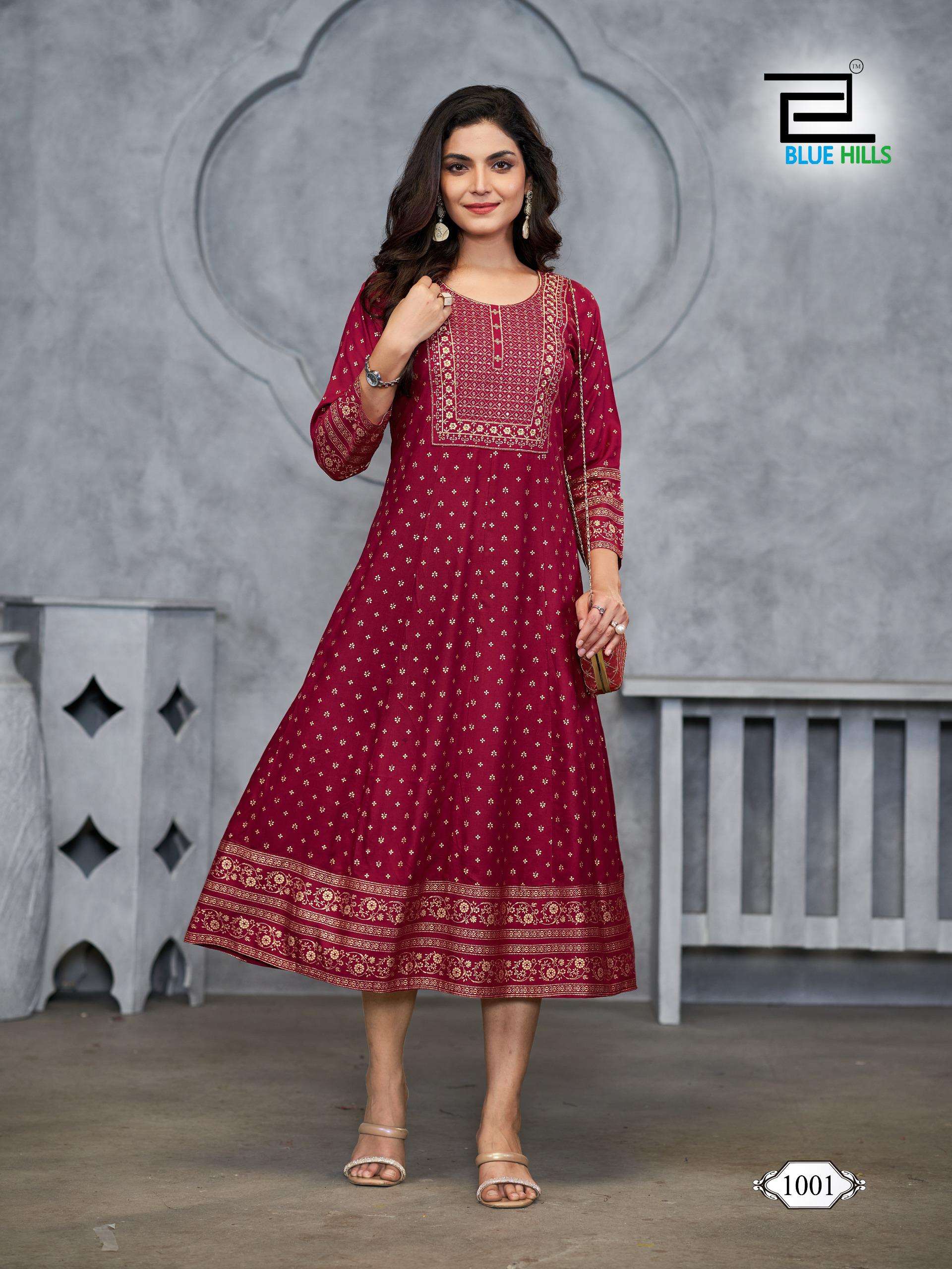 BLUE HILLS PRESENTS WOMANIYA PLUS VOL-1 RAYON PRINTED KURTI  CATALOG WHOLESALER AND EXPORTER IN SURAT