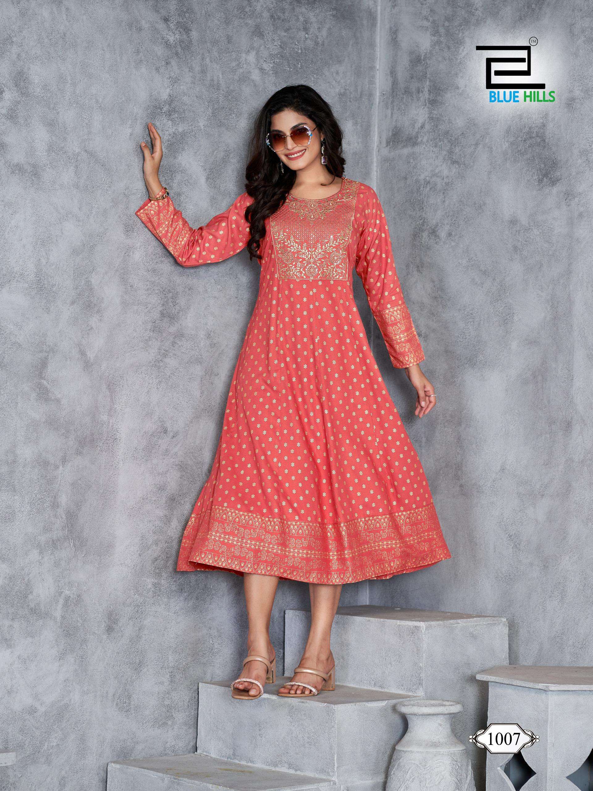 BLUE HILLS PRESENTS WOMANIYA PLUS VOL-1 RAYON PRINTED KURTI  CATALOG WHOLESALER AND EXPORTER IN SURAT